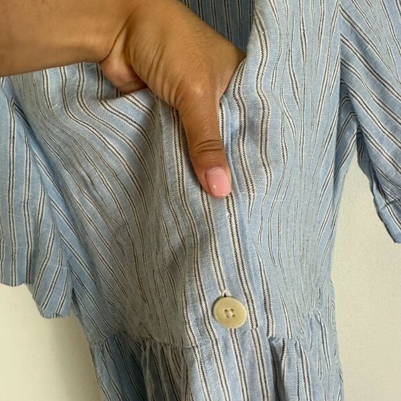 Madewell Cassie Button Front Midi Dress Linen S Coastal Boho Minimalist Blue - Picture 14 of 14